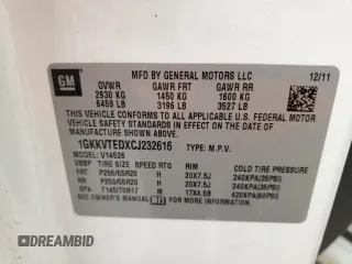 2012 GMC Acadia Denali with VIN 1GKKVTEDXCJ232616, listed as a Copart auction lot 56656055 with 189,808 mi miles and Non repairable. Bid and sale history available at DreamBid. Image 13.