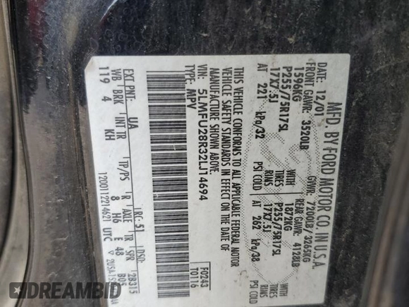 2002 Lincoln Navigator z VIN 5LMFU28R32LJ14694, wystawiony jako Copart lot #66689144 z przebiegiem 212 346 mil mil oraz Szkoda całkowita • Salvage title. Historia ofert i sprzedaży dostępna na DreamBid. Obrazek 13.