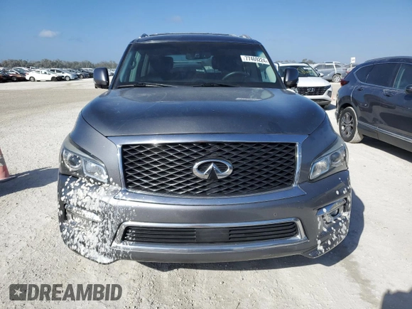 2015 Infiniti QX80 with VIN JN8AZ2NF9F9572311, listed as a Copart auction lot 77469224 with 0 mi miles and Salvage Title. Bid and sale history available at carsss.com. Image 5.