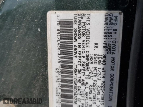 1999 Lexus RX 300 with VIN JT6HF10U6X0043236, listed as a Copart auction lot 54800595 with 162,378 mi miles and Clean Title. Bid and sale history available at DreamBid. Image 13.