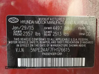 2015 Hyundai Sonata 2.4L SE with VIN 5NPE24AF7FH176615, listed as a Copart auction lot 47251685 with 99,266 mi miles and Salvage Title. Bid and sale history available at carsss.com. Image 12.