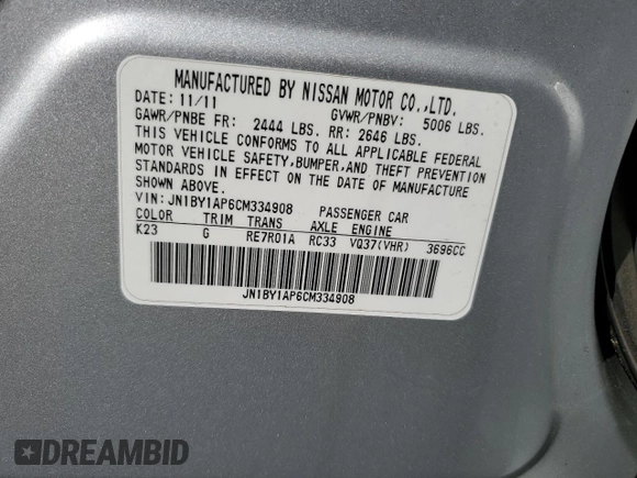 2012 Infiniti M37 with VIN JN1BY1AP6CM334908, listed as a Copart auction lot 48795855 with 149,648 mi miles and Salvage Title. Bid and sale history available at carsss.com. Image 12.