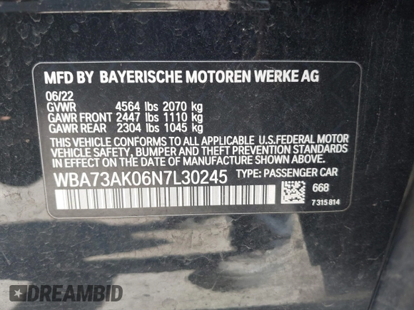 2022 BMW 2 Series 228i xDrive with VIN WBA73AK06N7L30245, listed as a IAAI auction lot 41678182 with 50,618 mi miles. Bid and sale history available at carsss.com. Image 9.