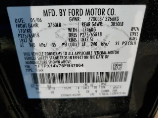 2006 Ford F-150 XLT with VIN 1FTPX14V76FB47864, listed as a Copart auction lot 60227005 with 185,824 mi miles and Salvage title. Bid and sale history available at DreamBid. Image 13.