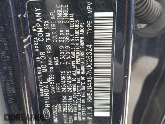 2022 Hyundai NEXO Limited z VIN KM8J84A67NU026324, wystawiony jako Copart lot #87552415 z przebiegiem 89 760 mil mil oraz Szkoda całkowita • Salvage title. Historia ofert i sprzedaży dostępna na DreamBid. Obrazek 12.
