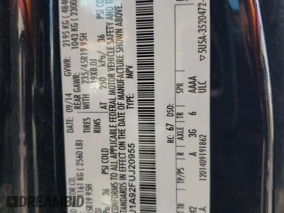 2015 Lincoln MKC with VIN 5LMCJ1A92FUJ20955, listed as a Copart auction lot 48132645 with 164,649 mi miles and Salvage Title. Bid and sale history available at DreamBid. Image 14.