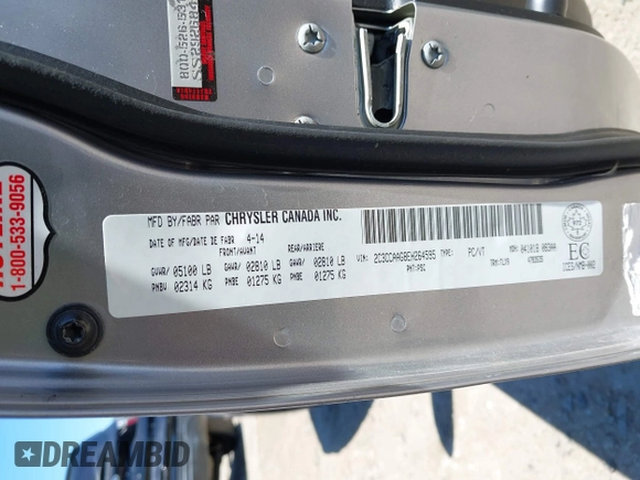 2014 Chrysler 300 with VIN 2C3CCAAG8EH264595, listed as a IAAI auction lot 42076996 with 101,659 mi miles and . Bid and sale history available at DreamBid. Image 9.