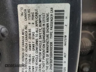 2013 Honda Civic LX with VIN 2HGFB2F55DH302308, listed as a Copart auction lot 60757165 with 70,204 mi miles and Salvage title. Bid and sale history available at DreamBid. Image 12.