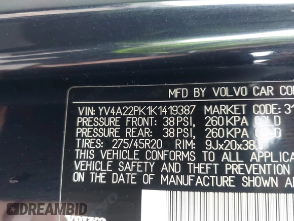 2019 Volvo XC90 Momentum с VIN YV4A22PK1K1419387, выставлен на аукционе IAAI как лот 42178569 с пробегом 87 831 миль миль и . История ставок и продаж доступна на DreamBid. Изображение 9.