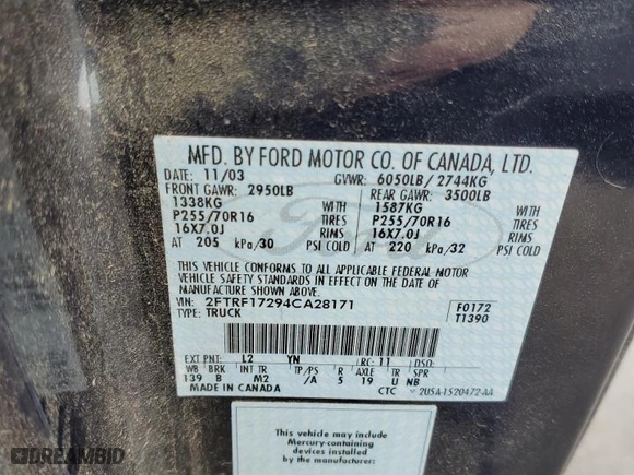 2004 Ford F-150 Heritage XL with VIN 2FTRF17294CA28171, listed as a Copart auction lot 45867875 with 0 mi miles and Clean Title. Bid and sale history available at carsss.com. Image 12.