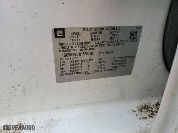 2017 Chevrolet Silverado 1500 LT with VIN 1GCVKREC1HZ244805, listed as a Copart auction lot 50491515 with 145,869 mi miles and Salvage Title. Bid and sale history available at carsss.com. Image 12.