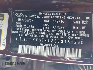 2018 Kia Optima LX z VIN 5XXGT4L39JG180260, wystawiony jako IAAI lot #42081495 z przebiegiem 173 200 mil mil oraz . Historia ofert i sprzedaży dostępna na DreamBid. Obrazek 9.