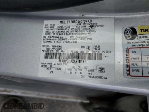 2010 Ford Fusion SE with VIN 3FAHP0HAXAR184611, listed as a Copart auction lot 44443115 with 129,111 mi miles and Clean Title. Bid and sale history available at DreamBid. Image 12.