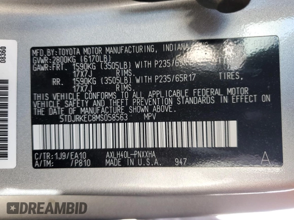 2021 Toyota Sienna XLE z VIN 5TDJRKEC8MS058563, wystawiony jako Copart lot #56932015 z przebiegiem 57 319 mil mil oraz Szkoda całkowita • Salvage title. Historia ofert i sprzedaży dostępna na DreamBid. Obrazek 14.