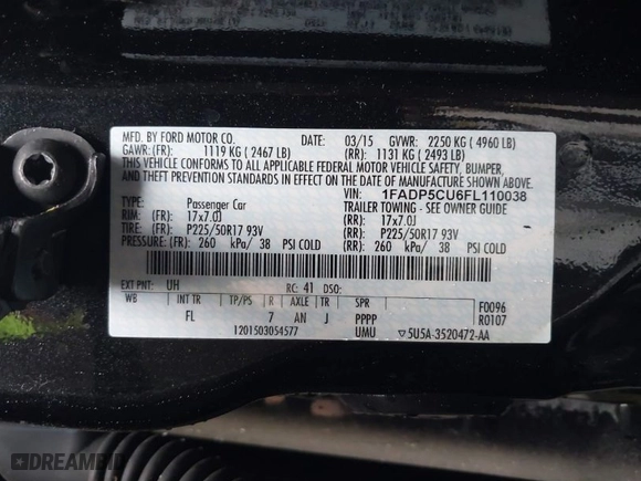2015 Ford C-Max Energi SEL with VIN 1FADP5CU6FL110038, listed as a IAAI auction lot 41953446 with 56,097 mi miles. Bid and sale history available at carsss.com. Image 9.