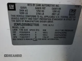 2011 Chevrolet Equinox LTZ z VIN 2CNFLGE58B6277595, wystawiony jako Copart lot #50429085 z przebiegiem 125 519 mil mil oraz Szkoda całkowita • Salvage title. Historia ofert i sprzedaży dostępna na DreamBid. Obrazek 15.