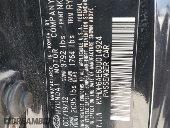 2013 Hyundai Elantra Coupe GS PZEV with VIN KMHDH6AE6DU014924, listed as a Copart auction lot 63874694 with 0 mi miles and Salvage Title. Bid and sale history available at carsss.com. Image 13.