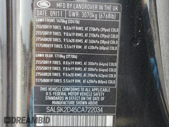 2012 Land Rover Range Rover Sport HSE Lux z VIN SALSK2D45CA722034, wystawiony jako Copart lot #54103665 z przebiegiem 121 379 mil mil oraz Szkoda całkowita • Salvage title. Historia ofert i sprzedaży dostępna na DreamBid. Obrazek 13.