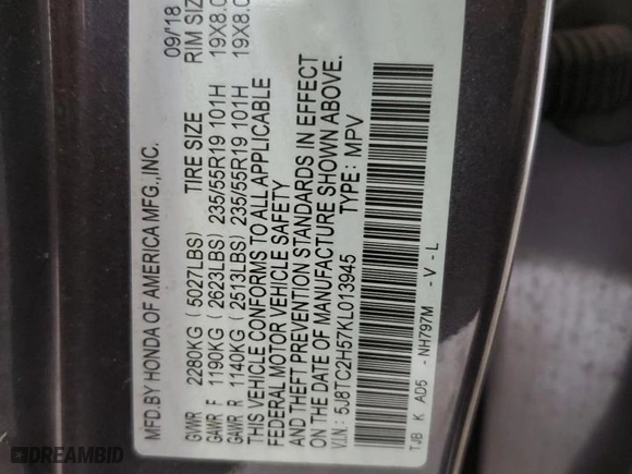 2019 Acura RDX w/Technology Pkg with VIN 5J8TC2H57KL013945, listed as a Copart auction lot 52996775 with 92,136 mi miles and Salvage Title. Bid and sale history available at carsss.com. Image 13.