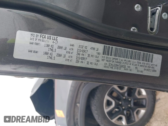 2017 Jeep Compass Trailhawk with VIN 3C4NJDDBXHT630533, listed as a IAAI auction lot 41668105 with 37,036 mi miles and . Bid and sale history available at DreamBid. Image 9.