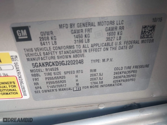 2016 Buick Enclave Premium with VIN 5GAKRCKD9GJ202048, listed as a IAAI auction lot 41138617 with 1 mi miles. Bid and sale history available at carsss.com. Image 9.