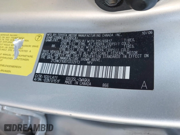 2007 Lexus RX 350 with VIN 2T2HK31U07C032913, listed as a IAAI auction lot 42009181 with 139,928 mi miles. Bid and sale history available at carsss.com. Image 9.
