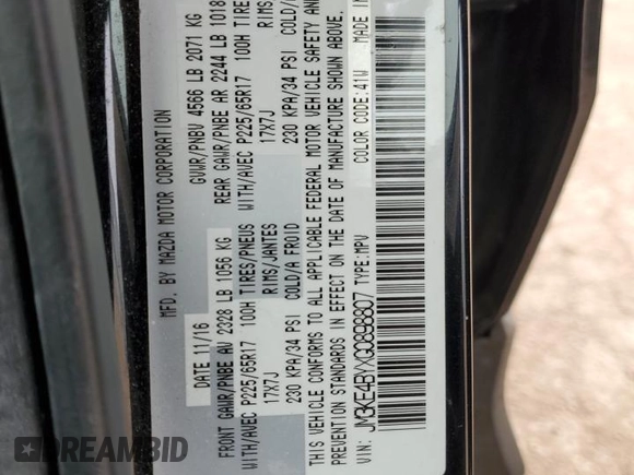 2016 Mazda CX-5 Sport with VIN JM3KE4BYXG0898807, listed as a Copart auction lot 48887985 with 71,418 mi miles and Salvage Title. Bid and sale history available at carsss.com. Image 13.