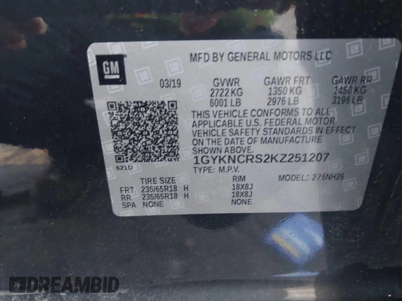 2019 Cadillac XT5 Luxury FWD z VIN 1GYKNCRS2KZ251207, wystawiony jako IAAI lot #42066271 z przebiegiem 128 226 mil mil oraz . Historia ofert i sprzedaży dostępna na DreamBid. Obrazek 9.