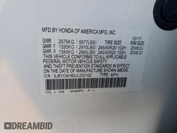 2018 Acura MDX Advance with VIN 5J8YD4H82JL002102, listed as a Copart auction lot 83403364 with Not Provided miles and Salvage Title. Bid and sale history available at carsss.com. Image 13.