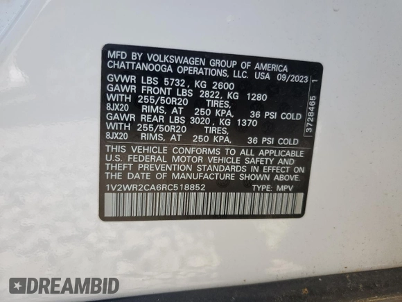 2024 Volkswagen Atlas SE с VIN 1V2WR2CA6RC518852, выставлен на аукционе Copart как лот 56198095 с пробегом 23 173 миль миль и Списание • Salvage title. История ставок и продаж доступна на DreamBid. Изображение 14.