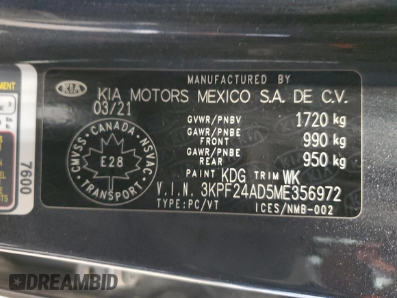 2021 Kia Forte LXS z VIN 3KPF24AD5ME356972, wystawiony jako Copart lot #47266514 z przebiegiem 58 189 mil mil oraz Szkoda całkowita • Salvage title. Historia ofert i sprzedaży dostępna na DreamBid. Obrazek 13.