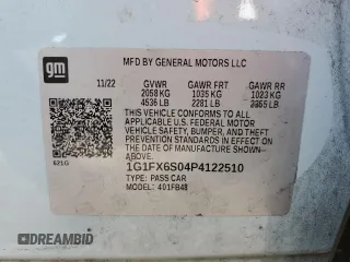 2023 Chevrolet Bolt EV 2LT with VIN 1G1FX6S04P4122510, listed as a Copart auction lot 60584705 with 12,291 mi miles and Salvage title. Bid and sale history available at DreamBid. Image 13.