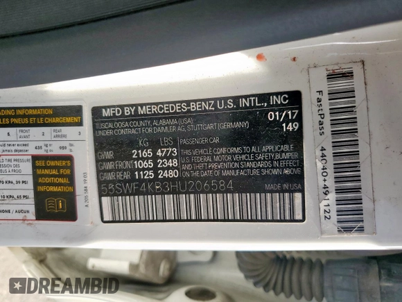 2017 Mercedes-Benz C 300 with VIN 55SWF4KB3HU206584, listed as a Copart auction lot 50597005 with 143,917 mi miles and Salvage Title. Bid and sale history available at carsss.com. Image 13.
