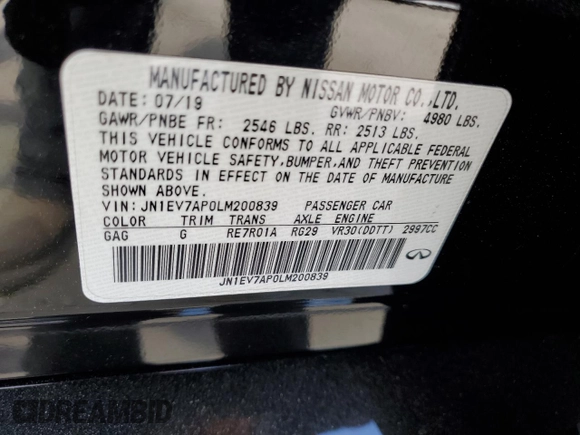 2020 Infiniti Q50 3.0t SPORT with VIN JN1EV7AP0LM200839, listed as a Copart auction lot 74919434 with 55,853 mi miles and Salvage Title. Bid and sale history available at carsss.com. Image 14.