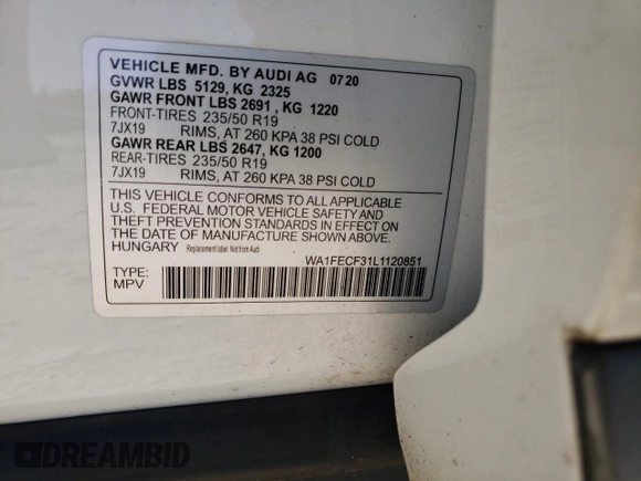 2020 Audi Q3 S line Prestige with VIN WA1FECF31L1120851, listed as a Copart auction lot 43015763 with 10,048 mi miles. Bid and sale history available at carsss.com. Image 15.