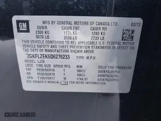 2013 GMC Terrain Denali with VIN 2GKFLZEK6D6276233, listed as a IAAI auction lot 42054423 with 115,226 mi miles. Bid and sale history available at carsss.com. Image 9.
