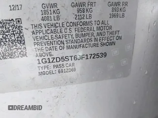 2018 Chevrolet Malibu LT with VIN 1G1ZD5ST6JF172539, listed as a IAAI auction lot 40906642 with 114,347 mi miles. Bid and sale history available at carsss.com. Image 9.