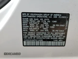 2023 Volkswagen Atlas SE with VIN 1V2DC2CA4PC214280, listed as a Copart auction lot 55832815 with 28,163 mi miles and Salvage title. Bid and sale history available at DreamBid. Image 13.
