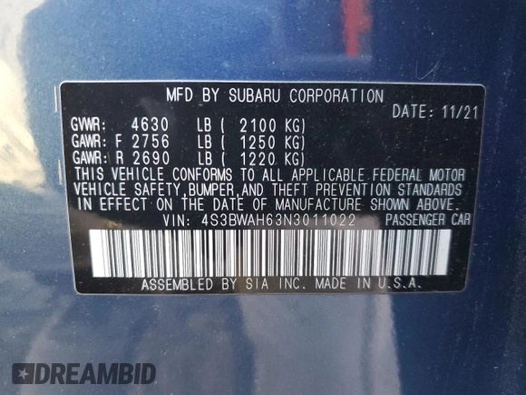 2022 Subaru Legacy Sport with VIN 4S3BWAH63N3011022, listed as a Copart auction lot 86385384 with 24,429 mi miles and Salvage Title. Bid and sale history available at carsss.com. Image 12.