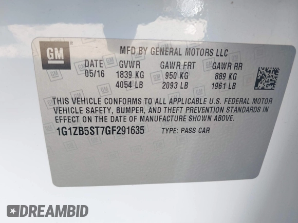 2016 Chevrolet Malibu LS with VIN 1G1ZB5ST7GF291635, listed as a IAAI auction lot 40921899 with 185,108 mi miles and . Bid and sale history available at carsss.com. Image 9.