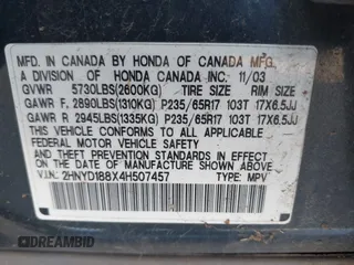 2004 Acura MDX Touring Pkg w/Navigation with VIN 2HNYD188X4H507457, listed as a IAAI auction lot 41317928 with 238,670 mi miles. Bid and sale history available at carsss.com. Image 9.