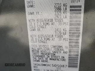 2015 Infiniti QX60 with VIN 5N1AL0MM3FC505087, listed as a Copart auction lot 57347515 with 74,352 mi miles and Salvage title. Bid and sale history available at DreamBid. Image 12.