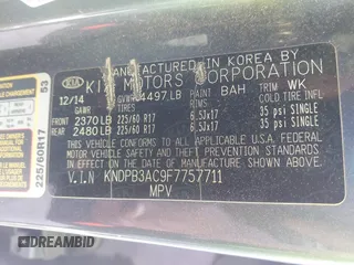 2015 Kia Sportage LX with VIN KNDPB3AC9F7757711, listed as a IAAI auction lot 41759749 with 179,111 mi miles and . Bid and sale history available at DreamBid. Image 9.