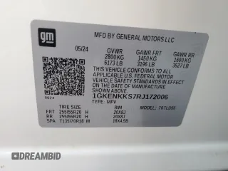 2024 GMC Acadia FWD Elevation z VIN 1GKENKKS7RJ172006, wystawiony jako Copart lot #74975404 z przebiegiem 3311 mil mil oraz Szkody całkowita. Historia ofert i sprzedaży dostępna na DreamBid. Obrazek 14.