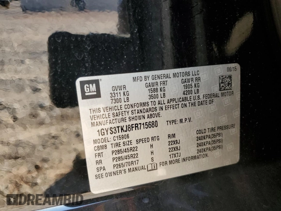 2015 Cadillac Escalade z VIN 1GYS3TKJ8FR715680, wystawiony jako Copart lot #81787694 z przebiegiem 82 584 mil mil oraz Szkoda całkowita • Salvage title. Historia ofert i sprzedaży dostępna na DreamBid. Obrazek 13.