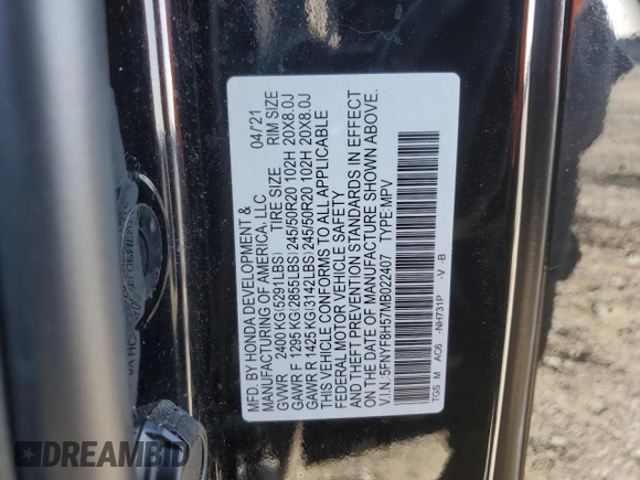 2021 Honda Passport EX-L with VIN 5FNYF8H57MB022407, listed as a Copart auction lot 48436585 with 48,602 mi miles and Salvage Title. Bid and sale history available at DreamBid. Image 13.
