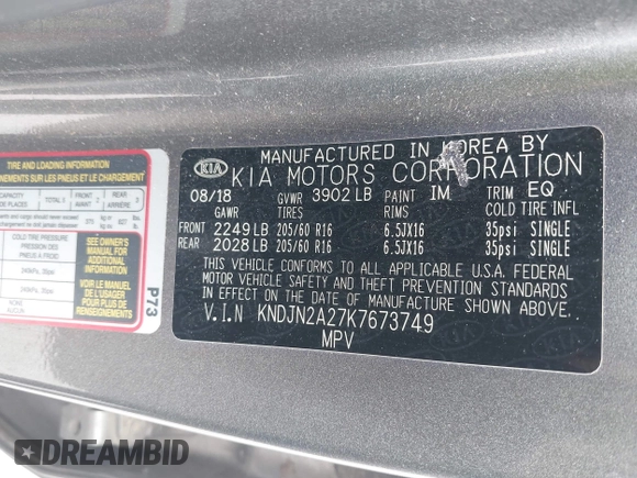 2019 Kia Soul with VIN KNDJN2A27K7673749, listed as a IAAI auction lot 41998848 with 140,858 mi miles. Bid and sale history available at carsss.com. Image 9.
