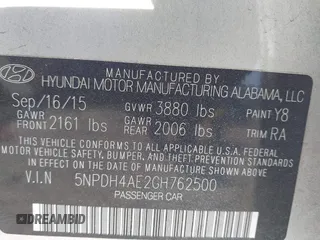 2016 Hyundai Elantra SE with VIN 5NPDH4AE2GH762500, listed as a IAAI auction lot 42236798 with 92,058 mi miles and . Bid and sale history available at DreamBid. Image 9.