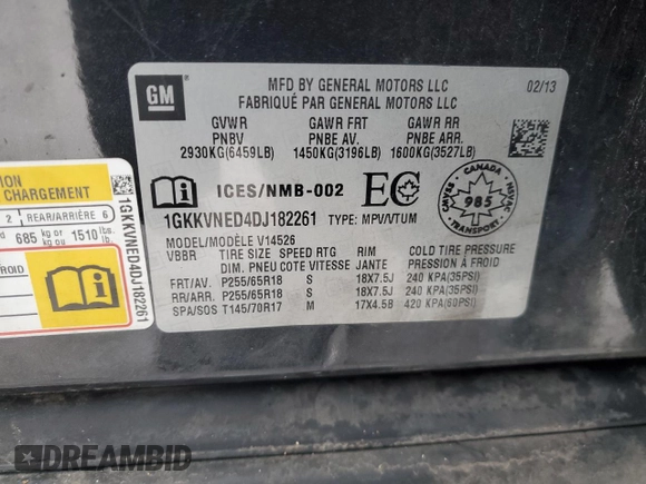 2013 GMC Acadia SLE with VIN 1GKKVNED4DJ182261, listed as a Copart auction lot 41767205 with 182,475 mi miles and Clean Title. Bid and sale history available at carsss.com. Image 13.