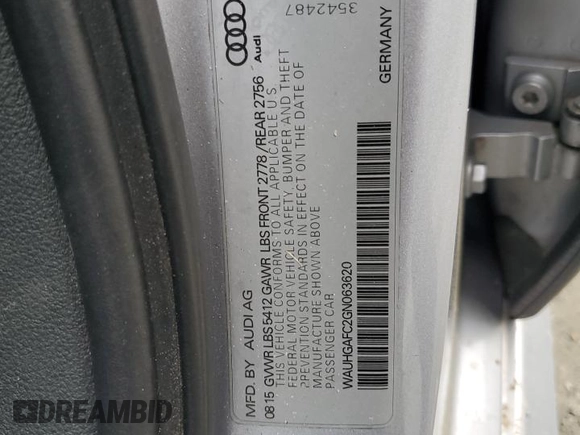2016 Audi A6 Prestige with VIN WAUHGAFC2GN063620, listed as a Copart auction lot 52552945 with 203,877 mi miles and Salvage title. Bid and sale history available at DreamBid. Image 15.